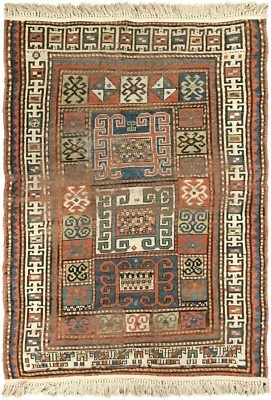 4x6 Antique Caucasian Pinwheel Kazak Rug Rare Wool Tribal 109cmx173cm  C.1880 - Image 1 of 4