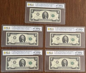 5 PCS $2 2017A FEDERAL RESERVE NOTES SAN FRANCISCO PCGS 67PPQ CONSECUTIVE S/N's - Picture 1 of 2