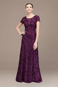 Alex Evenings Abendkleid aubergine lila Pailletten Rosette Größe 8 259 $ - Bild 1 von 3