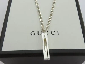 Gucci Sterling Silver Stencil G Logo Chain Link Unisex Pendant Necklace - Picture 1 of 4