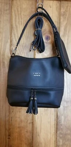 Loulu Black Leatherette Purse - Hand Bag With Shoulder Strap And Zip Wallet  - Picture 1 of 7