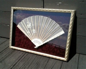 Antique Victorian Beaded Hand Fan in Shadow Box Frame Clara Schwab - Picture 1 of 12