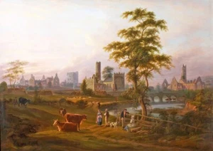 Kilmallock, view by John George Mulvany A3 Photo Cows, Church, River, Dogs - Picture 1 of 1