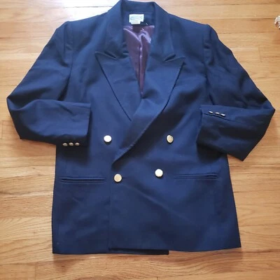 Blazer para mujer The Villager vintage azul marino doble botonadura de lana talla 16 muescas  Foto 1 de 4