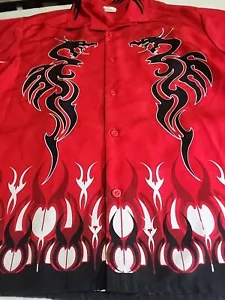 Vintage No Boundaries Dragon Tribal Short Sleeve Button Up Red/Black Mens Large - Picture 1 of 23