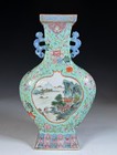 Antique Chinese Porcelain Vase in Flattened Form with Landscapes