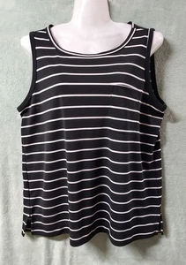 ANN TAYLOR Black with White Stripes Sleeveless Tank Top - Size M - Picture 1 of 12