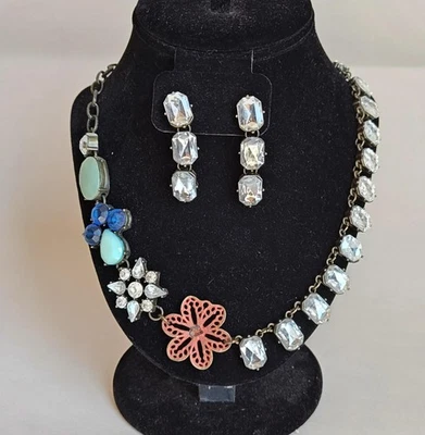 Conjunto de pendientes collar de cristal saqueo floral briolette joyería regalo Foto 1 de 4