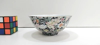 Tigela chinesa antiga Millefiori Millefleur mil flores família noir - Imagem 1 de 4