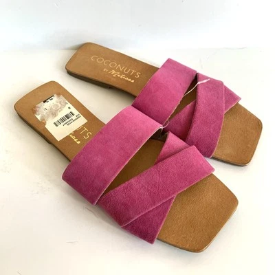Coconuts By Matisse Pink Suede Sandals Slides Womens 8 Flats Low Heel Wide Strap - Image 1 of 4