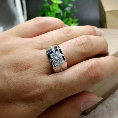 Aliança de casamento masculina folheada a ouro branco 14k corte redondo moissanita rosa 3 quilates - Imagem 1 de 4