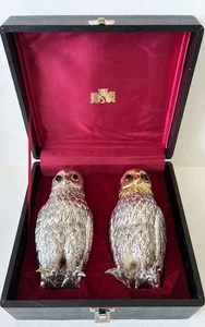 Vintage CORBELL Silverplate OWL Salt & Pepper Shakers Set in Velvet Line Box MCM - Picture 1 of 13