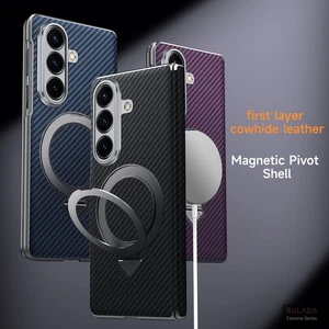 Funda con soporte de anillo de cuero de fibra de carbono plegable para Samsung Galaxy Z - Imagen 1 de 9