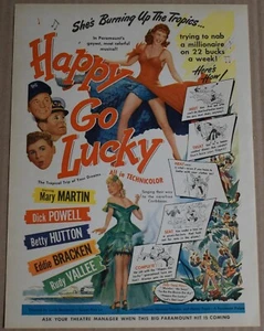 1943 Print Ad WWII Happy Go Lucky Movie Mary Martin Betty Hutton Dick Powell art - Picture 1 of 1