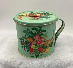 1970s Jasco Holiday Cheer Bayberry Scented Candle/Bank Lithographed Tin Cup - Picture 1 of 7
