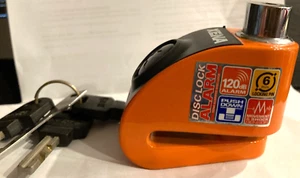 XENA disc lock with alarm, XZZ Orange - 66mm dia pin. 44mm deep. 7mm gap - Picture 1 of 6