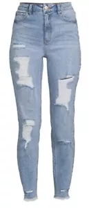 28 X 28 | SIZE 7 | DESTRUCTED HIGH-RISE CROP MOM JEANS - LIGHT WASH BLUE - Picture 1 of 2