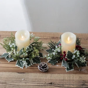 Artificial Greenery Berry Wreath Candle Ring Leaves Centerpieces Candles Holder - Picture 1 of 24