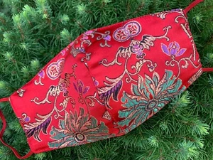 Künstlerische rote Seidengesichtsmaske, 100% Hochzeit Brautmaske, wiederverwendbar, waschbar, USA - Bild 1 von 7
