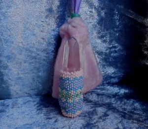 Quartz Crystal Point Beaded Wand in Rose Pink Turquoise Lavender Mint Silver - Picture 1 of 9