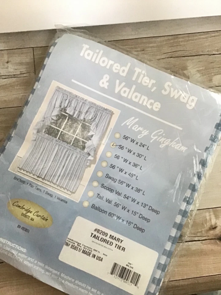 CORTINA CAMBRIDGE Blue Mary Gingham NUEVA #8209 56 x 30 pulgadas a medida nivel 56x30 Foto 1 de 4