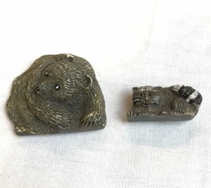Bear and Raccoon Refrigerator Magnets Woodland Creatures Brown Textured Resin - Picture 1 of 3