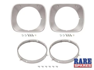 HOLDEN HJ HX HZ TONNER HEADLIGHT RIM KIT INNER & OUTER LH&RH **SILVER** - Picture 1 of 7