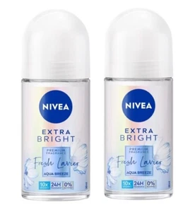 2 x Nivea Extra Bright Premium Fragrance Fresh Lavier Aqua Breeze Rollon 50ml. - Picture 1 of 5