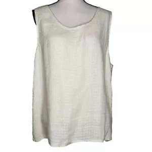 FLAX Pullover Canotta Scollo Scoop Top S/L Lino Giallo Texturizzato Spacco Laterale Grande - Foto 1 di 6