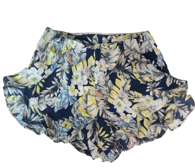 Mustard Seed Blue and Yellow High Waist Shorts with Vibrant Print with Pockets - Image 1 of 4