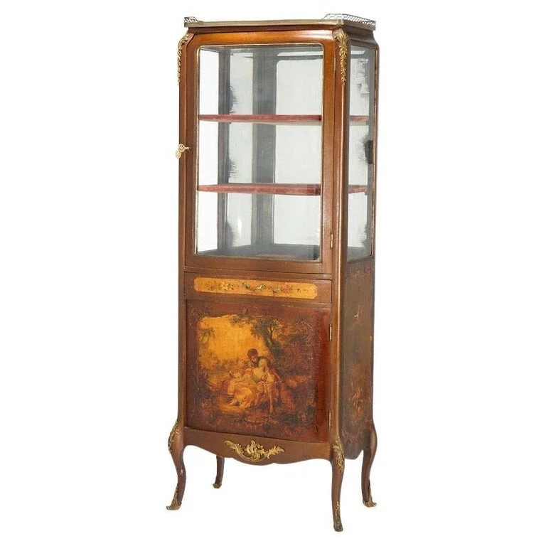 Antigua vitrina francesa de caoba decorada Vernis Martin, alrededor de 1890 Foto 1 de 4
