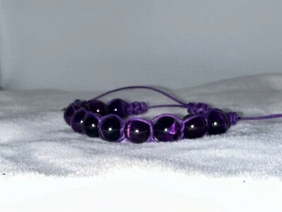 Purple Tiger’s Eye Natural Stone Bracelet Hemp Fits 5.5 Adjustable Buddha Chakra - Image 1 of 4