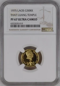 LAOS , GOLD 50,000 KIP 1975 THAT LUANG TEMPLE - NGC PF 67 UC , RARE2 - Picture 1 of 2