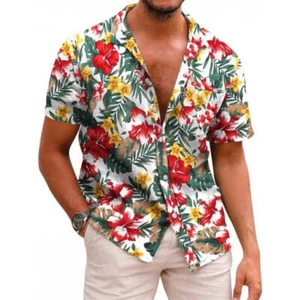 Mens Summer Hawaiian Loose Fit Cardigan Shirt: Striped, Casual, Breathable Polye - Picture 1 of 21