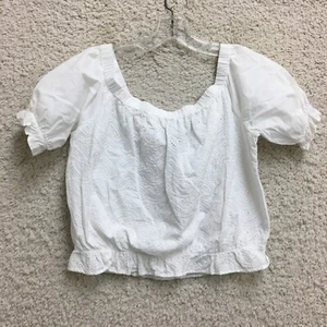 Wrangler Retro Top Shirt Large Adult White Cropped Paisley Eyelet Babydoll Women - Picture 1 of 7