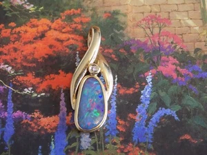 14k black opal diamond pendant  - Picture 1 of 17