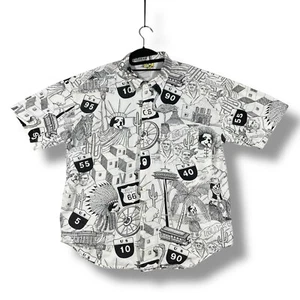 Vintage Big Dogs Button Up Shirt Mens L White All Over Print USA Landmarks Retro - Picture 1 of 7