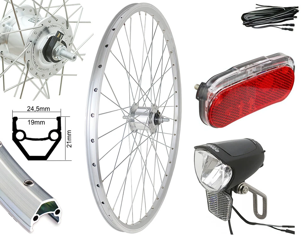 26 Zoll MTB Vorderrad Laufrad mit Nabendynamo LED-Licht 75 Lux Standlicht StVZO - Bild 1 von 1