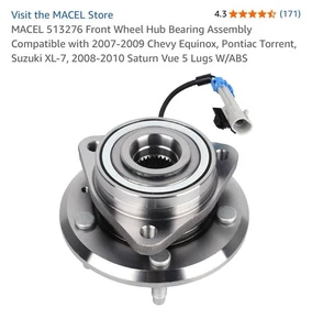 MACEL 513276 Front Wheel Hub Bearing Assembly Compatible with 2007-2009 Chevy - Picture 1 of 5