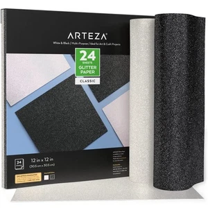 Glitter Paper 24 Sheets 12x12 Inches Black White Scrapbook Holiday Decor - Picture 1 of 7