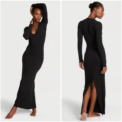 Maxi Vestido VICTORIA’S SECRET Para Mujer XXL Lujo Acanalado Modal Profundo-V Manga Larga Foto 1 de 4