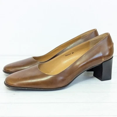 Zapatos de salón de colección LAUREN Ralph Lauren cuero marrón talla 8 punta cuadrada 2" tacón bloque España Foto 1 de 4