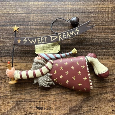 Williraye Studio Folk Art Flying Santa Hook Christmas Ornament Sweet Dreams NEW