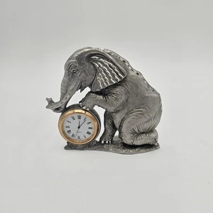 Vintage Spoontiques Pewter Elephant Figurine Clock - Picture 1 of 5