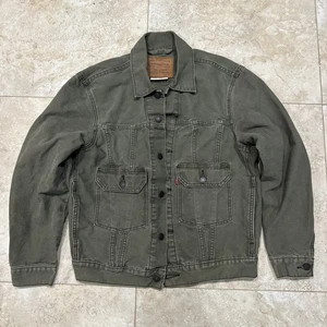 Levi’s Premium Washed Faded Olive Green Canvas Trucker Jacket Type 3 Size M - Bild 1 von 21