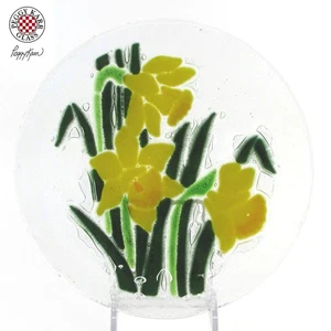 RARO Peggy Karr Narciso 8" Plato Redondo Floral Flor Amarillo Vidrio Fundido - Imagen 1 de 12