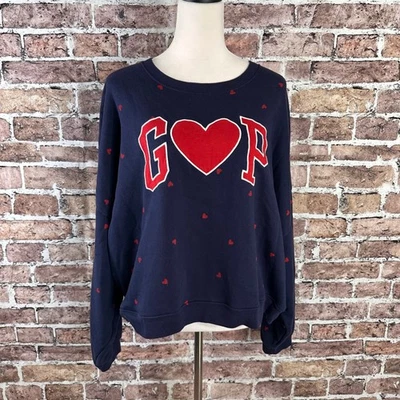 GAP Sudadera Azul Marino Pequeña Corazones Rojos Gráfico Cuello Redondo Pullover XXL Foto 1 de 4