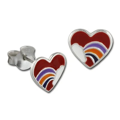 Teenie-weenie Orecchini Bambini D'Argento Cuore Arcobaleno Colorato SDO8143R - Immagine 1 di 4