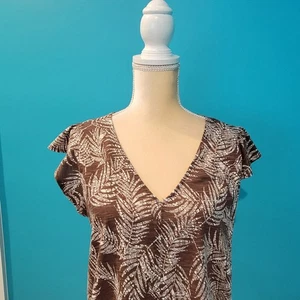 Blusa Jane & Delancey Talla M Cuello en V Estampado de Hojas Mangas Acabadas Corbata Delantera GG - Imagen 1 de 8