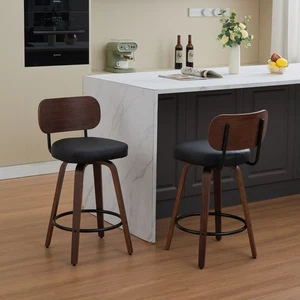 Walnut Swivel Counter Height Set of 2 Barstools Dining Bar Stool Kitchen Island - Picture 1 of 20